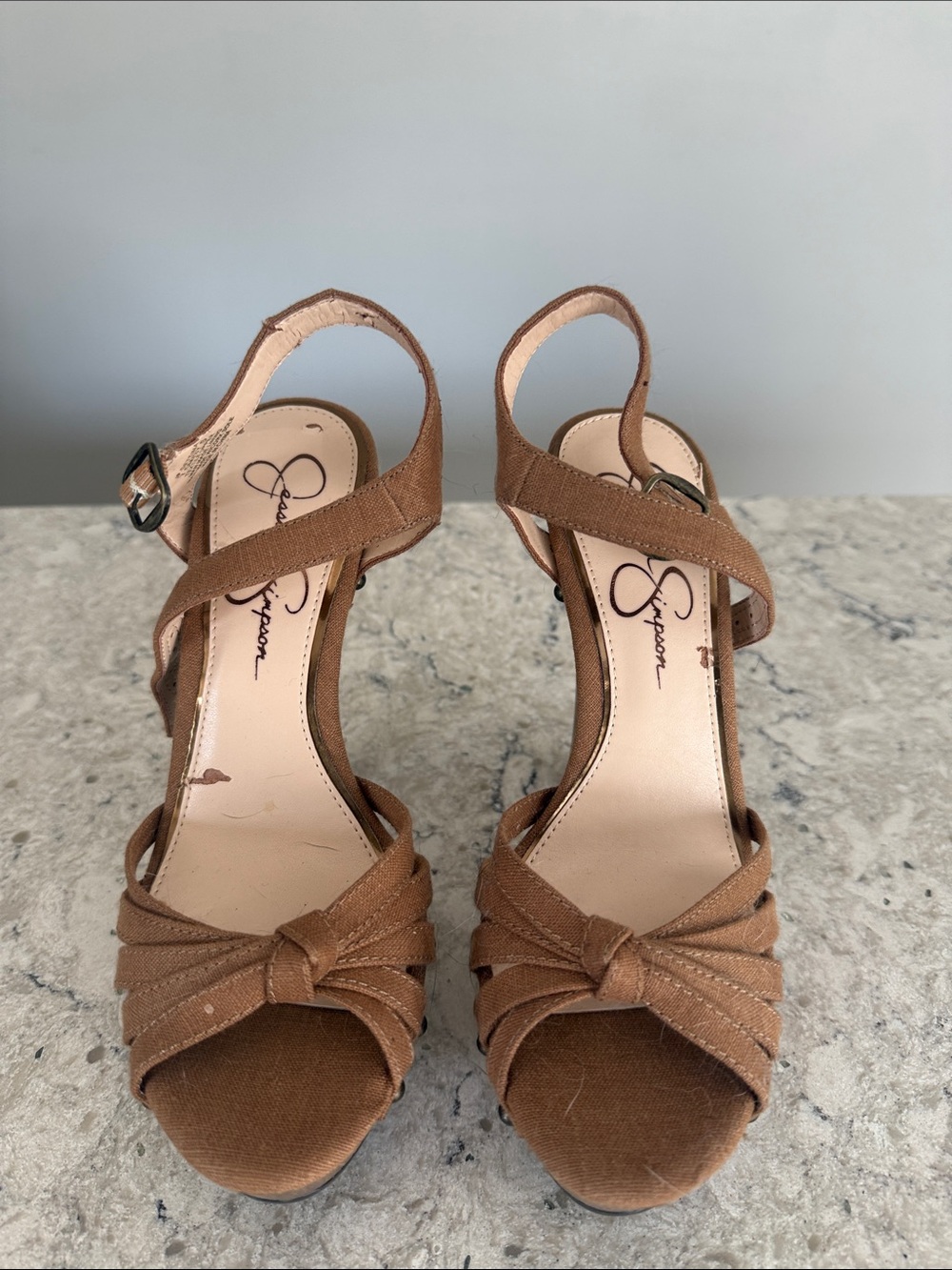 Jessica Simpson Seychelles Tan Knot Front Ankle-Strap Heels